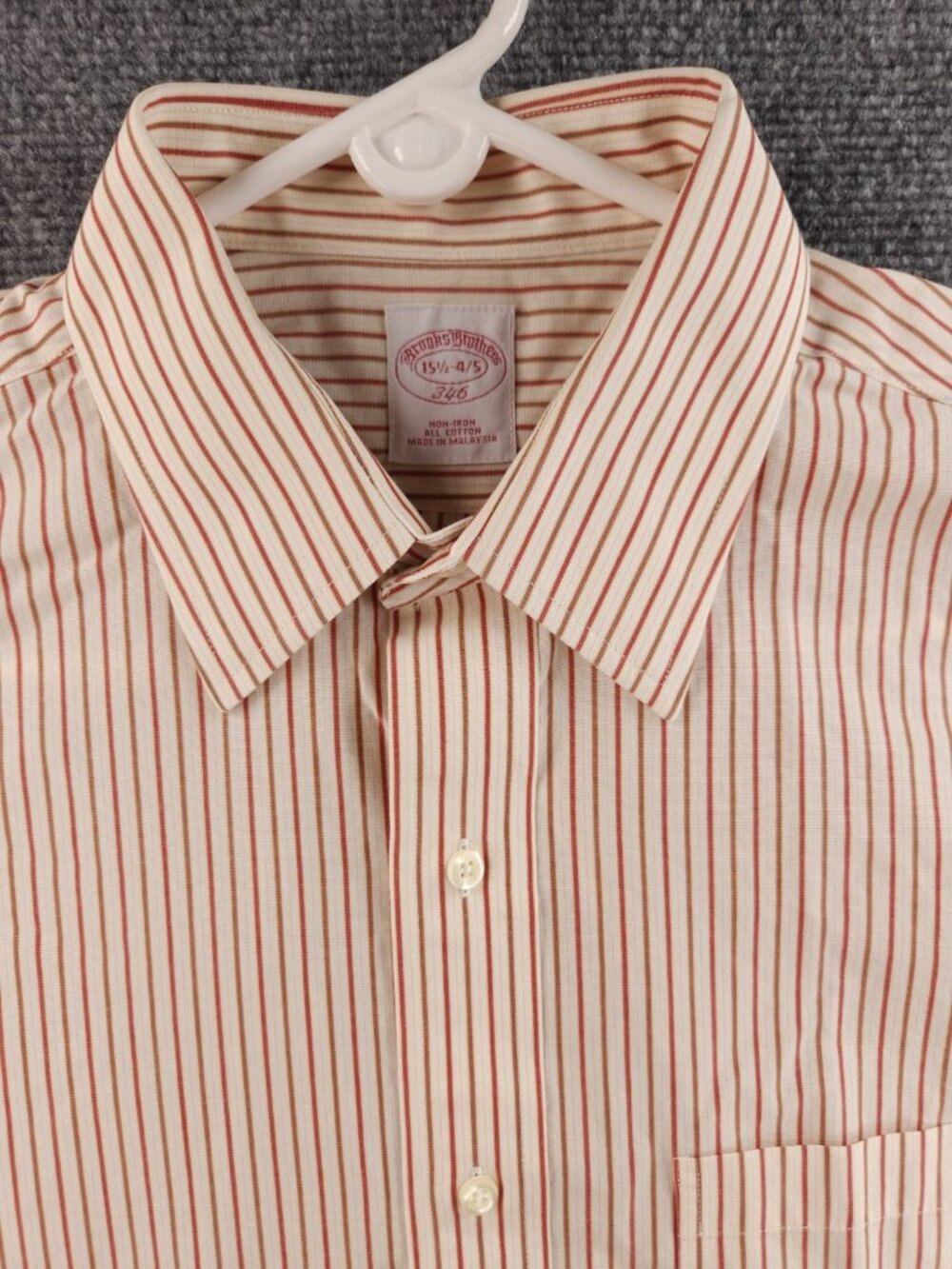 Brooks Brothers Brown Red 15.5 34/35 Point Non-Iron Striped Cotton Office Pocket